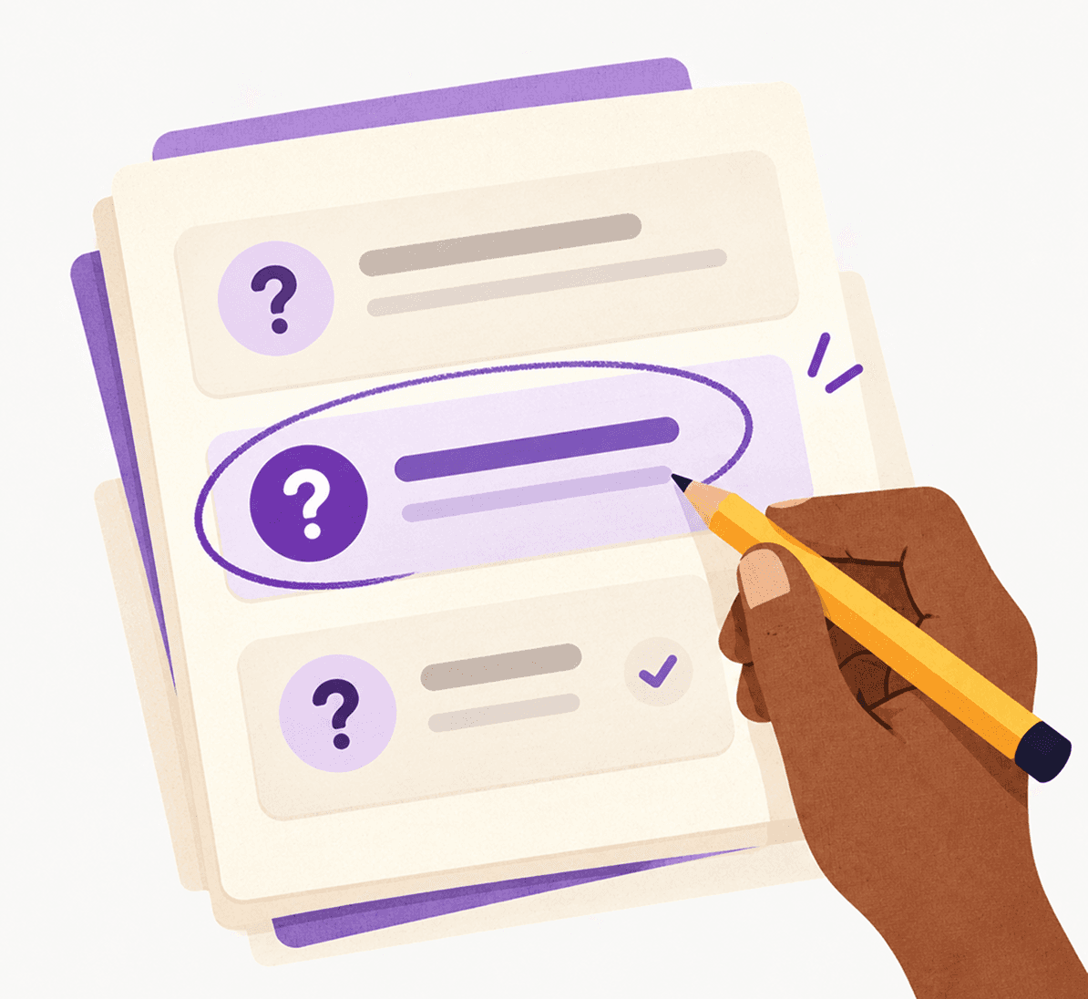 Illustration of a hand using a pencil to review study questions